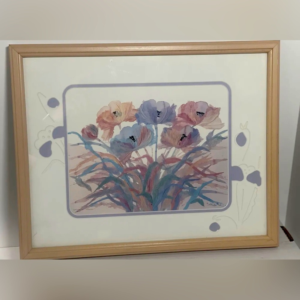 Henry Howells Bouquet Print ‘93 Signed Purple Pink Framed And Matted